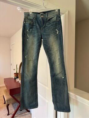 Express Distressed Bootcut Jeans - Dark Blue
